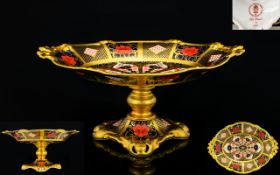 Royal Crown Derby Superb Quality Old Imari Pattern 22ct Gold Solid Gold Band Tazza Pedestal Bowl of