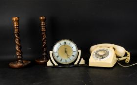 Smiths Art Deco Electric Mantel Clock Silvered chapter dial with Roman numerals and monochrome