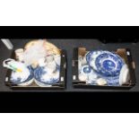 Two Boxes Of Mixed Pottery Items To include various blue and white cabinet plates, tankards, mugs,