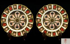 Royal Crown Derby Pair of Old Imari Pattern Fluted Desert Plates, Wonderful Shape.