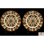 Royal Crown Derby Pair of Old Imari Pattern Fluted Desert Plates, Wonderful Shape.