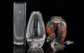 Collection of Glass Items to include Graal-style Art Glass Vase from Scandinavia with orange floral