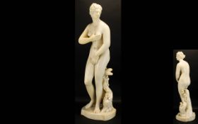 A Floor Standing Resin Figure In The Form Of Diana At Her Bath Female Nude, Resting Against Plinth.