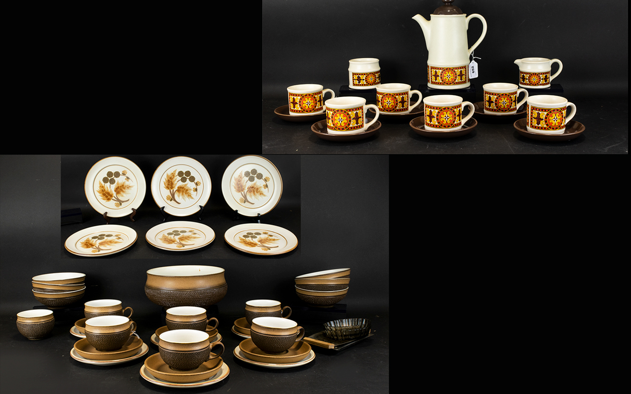 Collection of Ceramics - Denby & Sadler to include a brown Denby set of 6 cups, saucers,