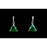 Emerald Green Onyx Trillion Cut Drop Earrings,