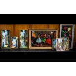 A Collection Of Eight Continental Style Oil On Canvas Artworks Each in swept gilt frames, to include