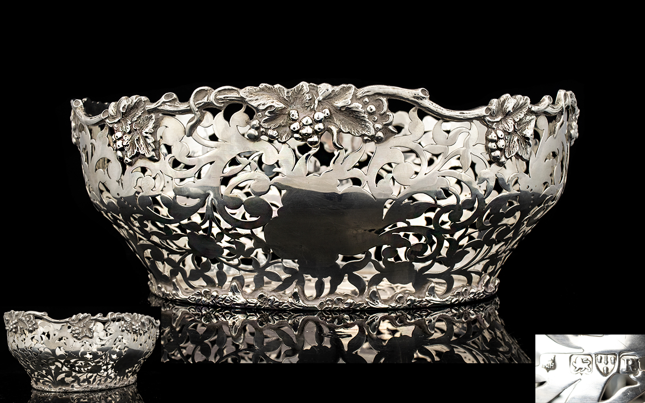 Late Victorian Period Superb Quality Open Worked Well Made Silver Centrepiece / Bowl with Cast