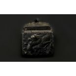 Oriental Terracotta Lidded Box Black glazed terracotta box of square form, the lid and body
