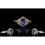 Ladies Attractive and Pleasing 9ct Gold Amethyst and Diamond Set Dress Ring,