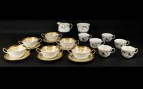 Aynsley Bone China Set Of Six Soup Bowls In Gold Dowry Pattern.