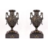 Victorian Period Pair of Impressive Urn Shaped Twin Handle Bronze Vases of Classical Form,
