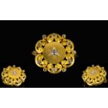 Antique Period - Attractive 18ct Gold Diamond Set Starburst Circular Open Worked Brooch of Good