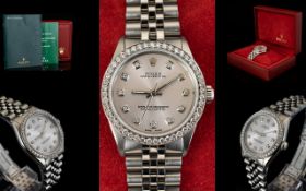 Rolex Automatic Datejust Midi Size Stainless Steel Wristwatch With Afterset Diamond Dot Dial And