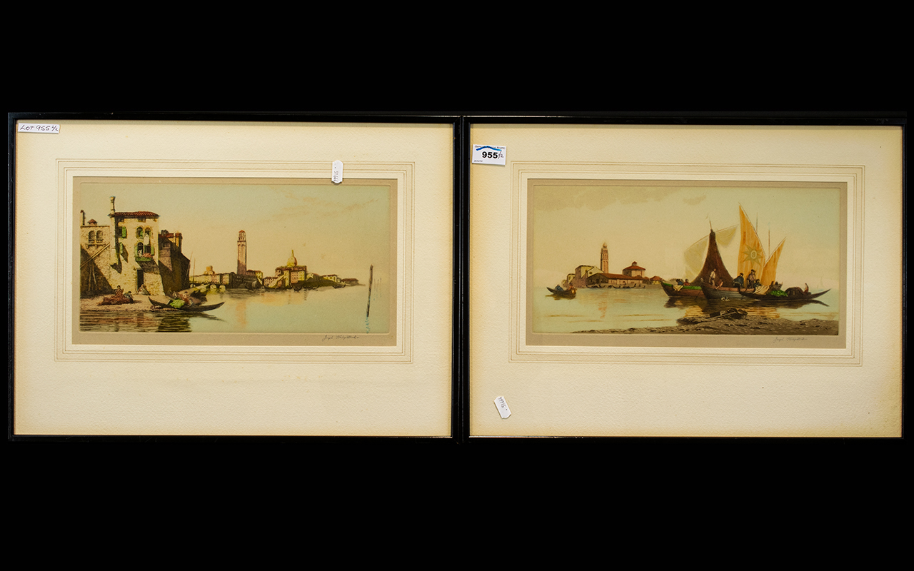 Joseph Kirkpatrick A Pair Of Artist Signed Aquatint Etchings, Each depicting Venetian scenes, signed