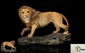 Beswick - Large and Impressive Wild Animal Figure ' Connoisseur Series ' Lion on a Rock - Standing.