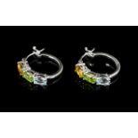 Peridot, Citrine and Sky Blue Topaz Hoop Earrings,