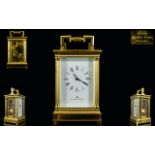 20thC Lacquered Brass Carriage Clock, White Enamelled Dial With Roman Numerals,