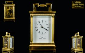 20thC Lacquered Brass Carriage Clock, White Enamelled Dial With Roman Numerals,