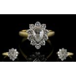 18ct Gold Attractive Nice Quality Pear Shaped Diamond Set Cluster Ring, The Central Pear Shaped