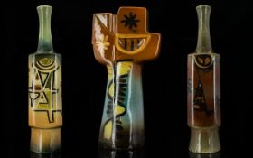 Tacel Art Pottery, Three Abstract Design Studio Art Vases,1950's/60's. Height 11 & 13 Inches.