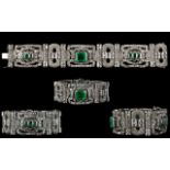 A Stunning 18ct White Gold Diamond And Emerald Set Cocktail Bracelet Of Pleasing Proportions Circa