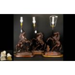 Three Figural Horse And Rider Table Lamps. Height 28 Inches.