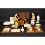 A Small Mixed Lot Of Collectibles To include various resin figures, lustreware Geisha figure,