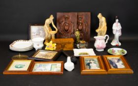 A Small Mixed Lot Of Collectibles To include various resin figures, lustreware Geisha figure,