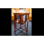 Early 20thC Mahogany Revolving Bookcase, Square Table Top With Bookcase Above A Turned Stretcher.