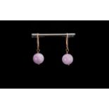 Natural Kunzite Drop Earrings, single globes of the natural lilac-pink gemstone, kunzite,