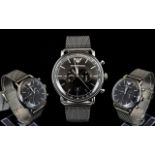 Emporio Armani AR11104 - Gents Aviator S/S Chronograph Wrist Watch, Features A Black Dial,