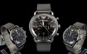 Emporio Armani AR11104 - Gents Aviator S/S Chronograph Wrist Watch, Features A Black Dial,