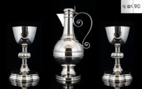 A Magnificent Late 19th Century Solid Silver Claret Jug and Matching Pair of Silver Chalices with