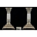 Walker and Hall Nice Quality Pair of Silver Plated - Corinthian Column Candlesticks with Stepped