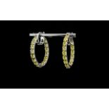 Canary Opal Hoop Earrings, large hoops set with oval cuts of the natural, ethereal yellow opal to