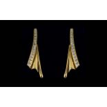 Ladies - Fine Quality and Stylish 18ct Gold Diamond Set Pair of Earrings - From the 1960's.