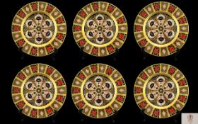 Royal Crown Derby Superior Quality of Six Cabinet Plates In The Old Imari Pattern 22 ct Solid Gold