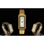 Bueche Girod Attractive 1960's Mechanical 18 & 9ct Gold Ladies Wrist Watch, of Rectangular Shape.