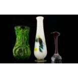 Three Art Glass Vases Each in good condition, comprising Swedish green pressed and textured vase,