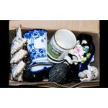 A Mixed Lot Of Collectibles To include Gardeners Prayer mug, Royal Doulton vase, model of ship, blue