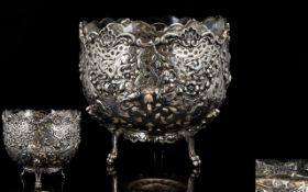 European 19th Century ( Possibly Dutch or French ) Superb Quality Cast Silver Footed Bowl with