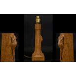 Robert Thompson Mouseman Hand Carved Oak Table Lamp Of traditional form with integral signature