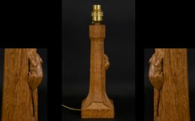 Robert Thompson Mouseman Hand Carved Oak Table Lamp Of traditional form with integral signature