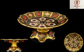 Royal Crown Derby Old Imari Pattern 22ct Solid Gold Band Pedestal Dish / Tazza of Wonderful Quality