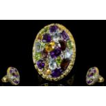 Amethyst, Red Garnet, Citrine, Sky Blue Topaz and Peridot Large Oval Ring, 7.