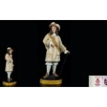 Royal Worcester Fine Quality Hand Painted Early Porcelain Figure of ' King Charles II ' After Beal.