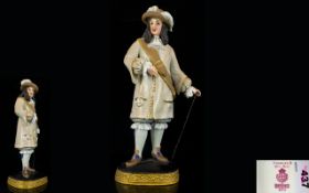 Royal Worcester Fine Quality Hand Painted Early Porcelain Figure of ' King Charles II ' After Beal.