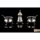 Mappin and Webb Solid Silver ( 5 ) Piece Cruet Set with Splayed Hoof From Support.