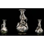 Art Nouveau Style Silver Overlaid Glass Bud Vase Applied leaf, vine and foliate design,
