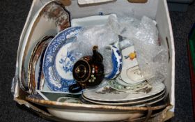 A Box Of Miscellaneous Pottery to various cabinet plates, blue and white pottery,